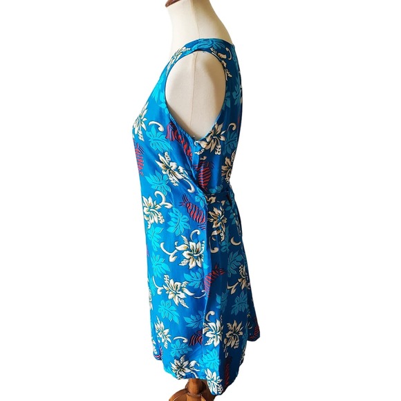Island X Hawaii Womens Floral Hawaiian Dress Size Large Blue - Picture 2 of 4